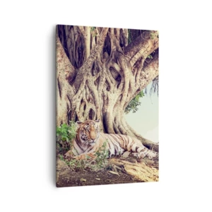 Cuadro sobre lienzo - Impresión de Imagen - Un tigre descansando bajo un árbol extendido - 50x70cm - Una visión desde el Génesis - Decoración de pared moderna para salón y dormitorio ARTTOR