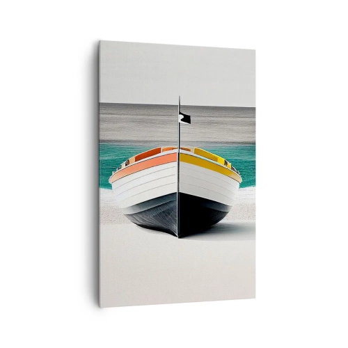 Cuadro sobre lienzo - Impresión de Imagen - Un barco en la playa con un mar turquesa al fondo. - 80x120cm - En su lugar exacto - Decoración de pared moderna para salón y dormitorio ARTTOR