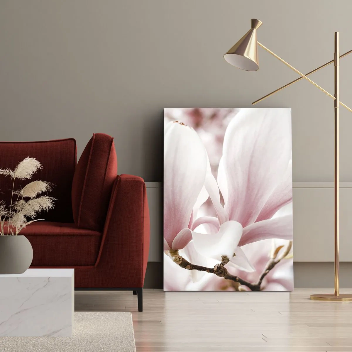 Cuadro sobre lienzo - Impresión de Imagen - Delicadas flores de magnolia en tonos pastel. - 50x70cm - Inmensidad de la ternura - Decoración de pared moderna para salón y dormitorio ARTTOR