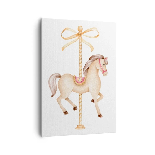 Cuadro sobre lienzo - Impresión de Imagen - Un caballo de carrusel con un arco en delicados pasteles. - 50x70cm - Al trote grácil - Decoración de pared moderna para salón y dormitorio ARTTOR