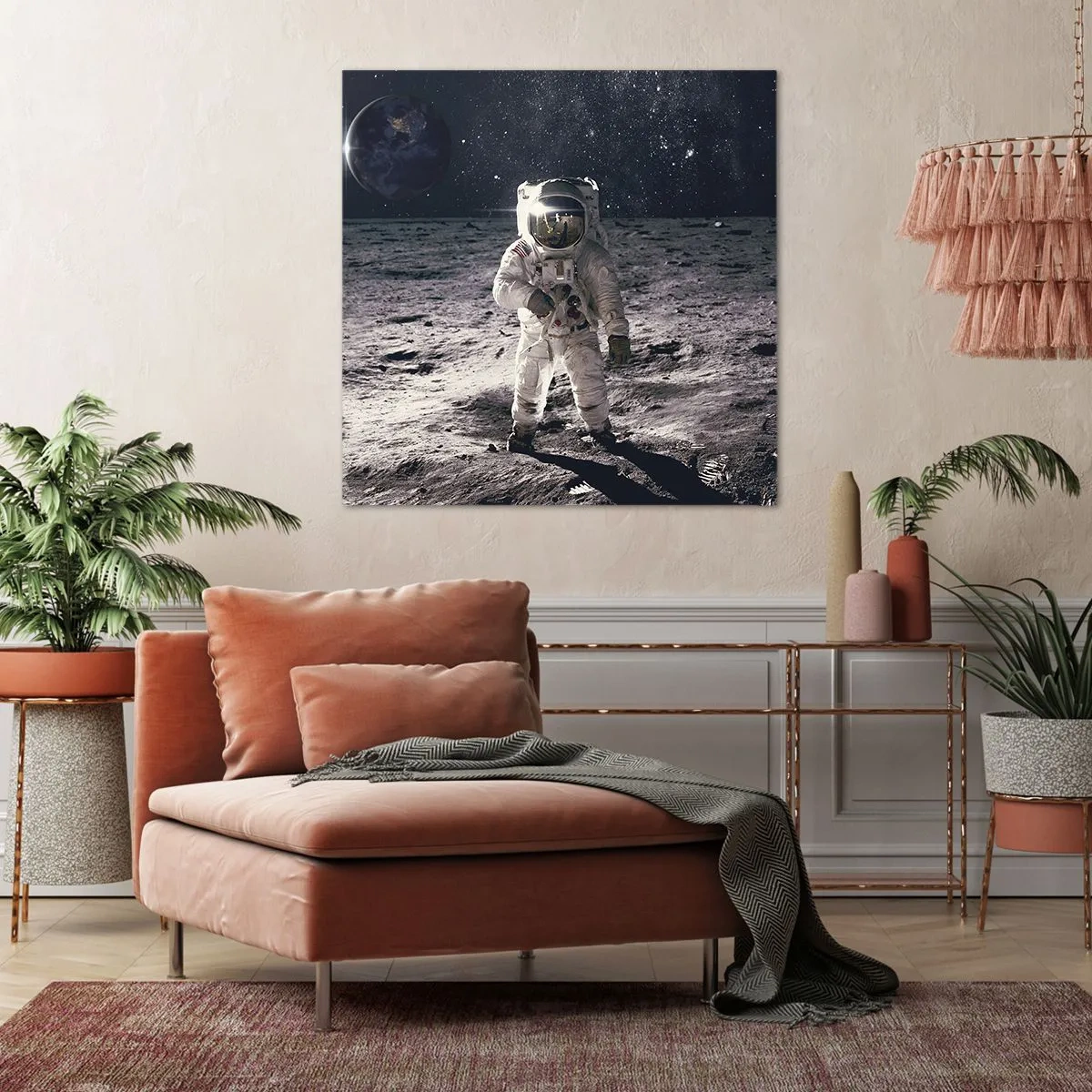 Cuadro sobre lienzo - Impresión de Imagen - Saludos desde la Luna - 60x60 cm