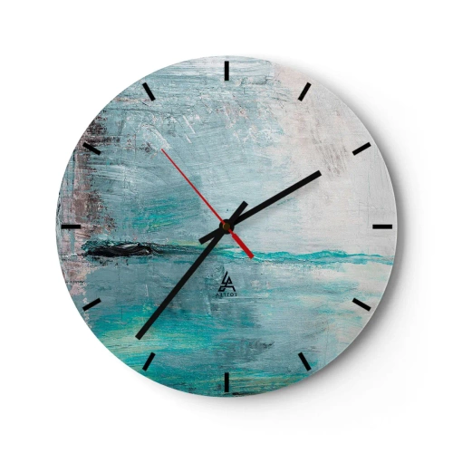 Reloj de pared - Reloj de vidrio - Una esfera de reloj con un motivo abstracto en tonos azules y grises. - 30x30cm - Horizontalmente sobre el azul - Decoración de pared moderna para salón, cocina y dormitorio ARTTOR