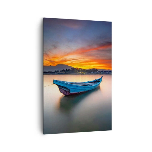 Cuadro sobre lienzo - Impresión de Imagen - Un barco en el agua durante una pintoresca puesta de sol. - 80x120cm - Se avecina una buena noche - Decoración de pared moderna para salón y dormitorio ARTTOR