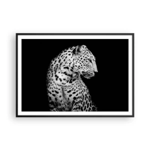 Póster en marco negro - Imagen en blanco y negro de un leopardo sobre un fondo negro. - 100x70cm - El perfil derecho es perfecto - Decoración de pared moderna para salón y dormitorio ARTTOR