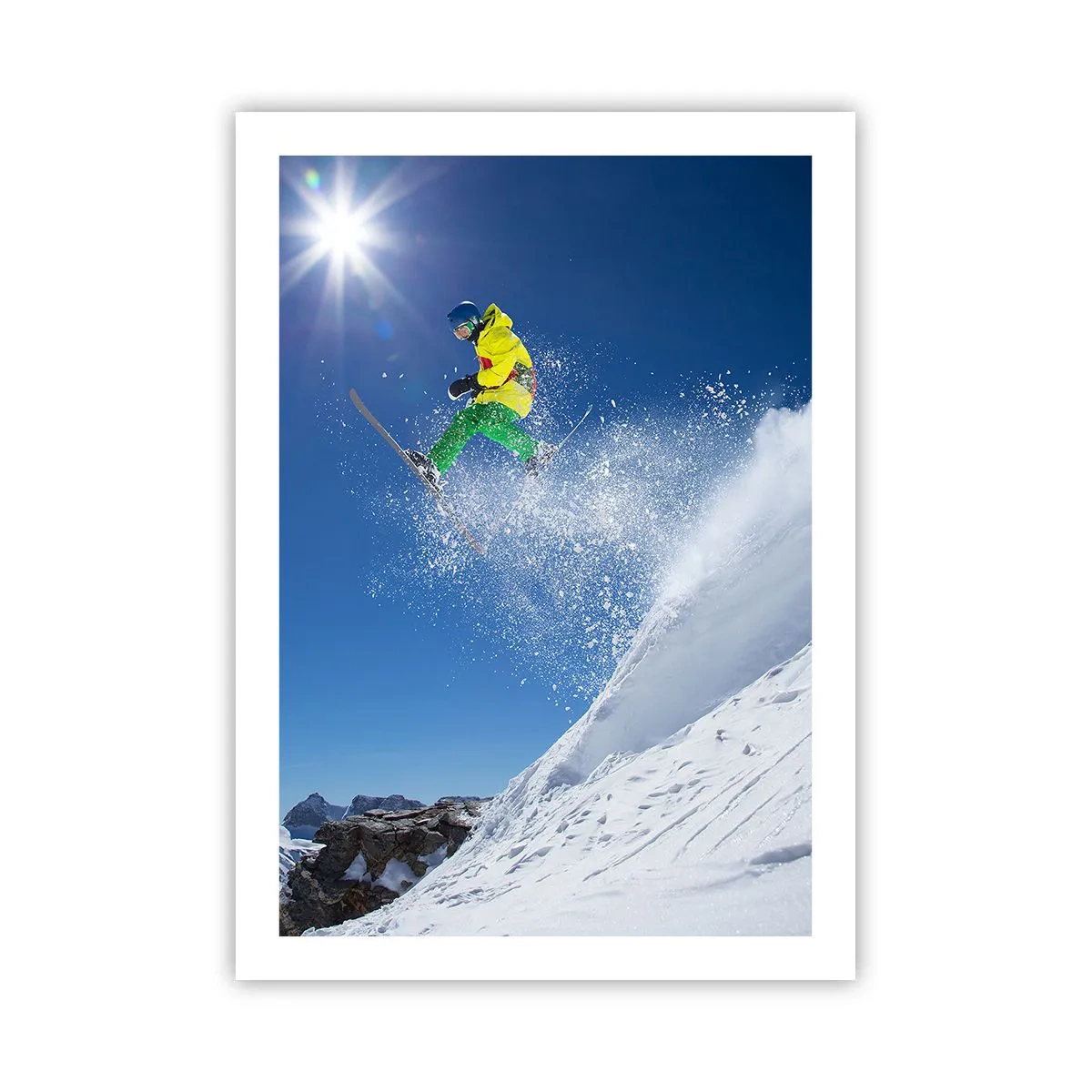 Póster - Esquiador en acción en una pendiente nevada - 50x70cm - Bailando con las montañas - Decoración de pared moderna para salón y dormitorio ARTTOR