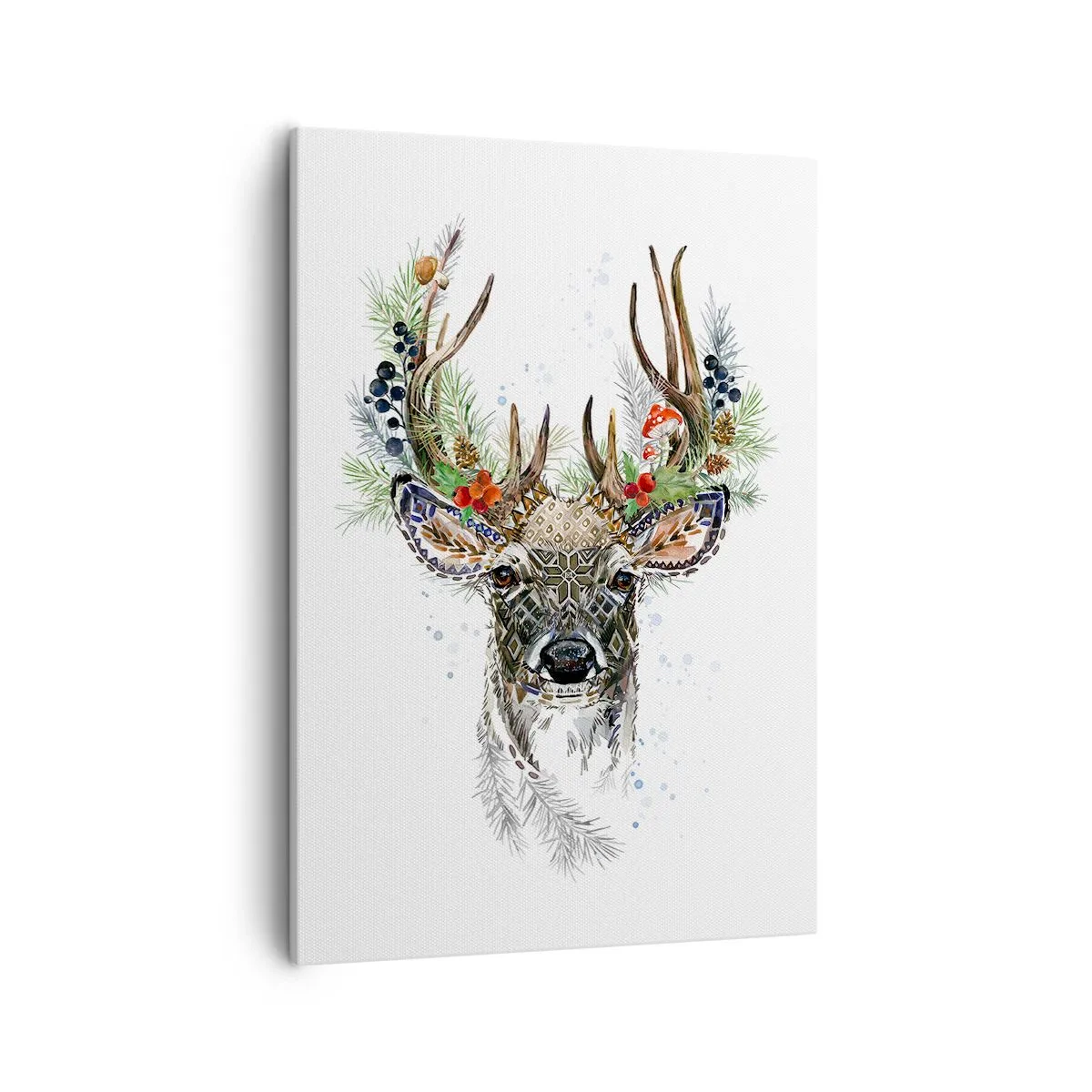 Cuadro sobre lienzo - Impresión de Imagen - Ciervo estilizado con astas decorativas sobre un fondo blanco. - 50x70cm - Con vestimenta festiva - Decoración de pared moderna para salón y dormitorio ARTTOR