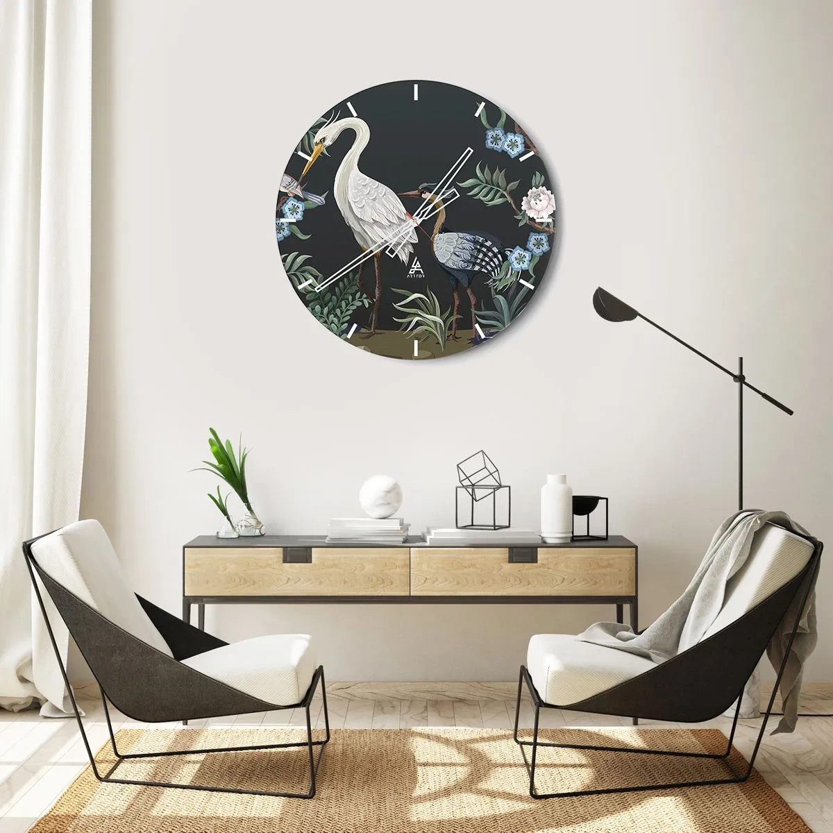 Reloj de pared - Reloj de vidrio - Desfile de aves - 30x30 cm