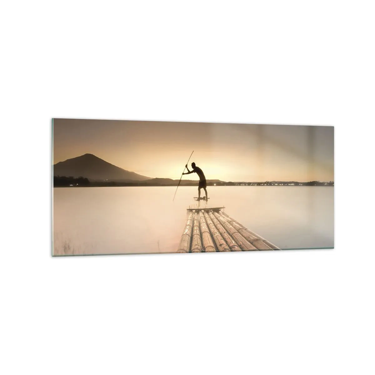 Cuadro sobre vidrio - Impresiones sobre Vidrio - Hombre en una balsa al atardecer - 120x50cm - Antes del descanso - Decoración de pared moderna para salón y dormitorio ARTTOR