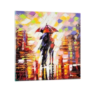 Cuadro sobre vidrio - Impresiones sobre Vidrio - Juntos a través de la noche y la lluvia - 30x30 cm
