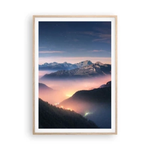 Póster en marco roble claro - Luz en los valles - 70x100 cm