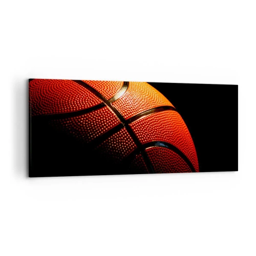 Cuadro sobre lienzo - Impresión de Imagen - Primer plano de una pelota de baloncesto sobre un fondo negro - 120x50cm - Hermoso como un planeta - Decoración de pared moderna para salón y dormitorio ARTTOR