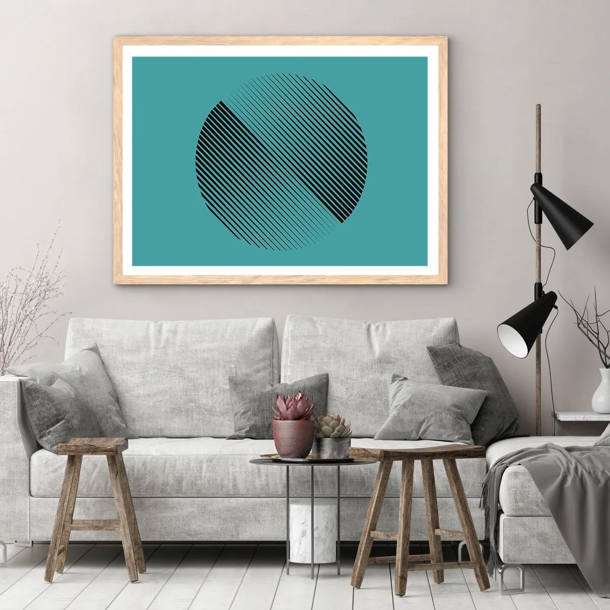 Póster en marco roble claro - El círculo: una variación geométrica - 91x61 cm