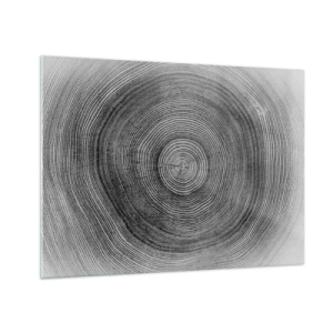Cuadro sobre vidrio - Impresiones sobre Vidrio - Líneas concéntricas de anillos de árboles presentadas en una estética en blanco y negro. - 70x50cm - El paso del tiempo - Decoración de pared moderna para salón y dormitorio ARTTOR