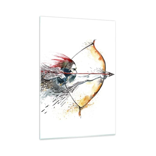 Cuadro sobre vidrio - Impresiones sobre Vidrio - Pintura dinámica de acuarela de un guerrero con arco y flecha. - 80x120cm - Guerrero mítico con arco de fuego - Decoración de pared moderna para salón y dormitorio ARTTOR