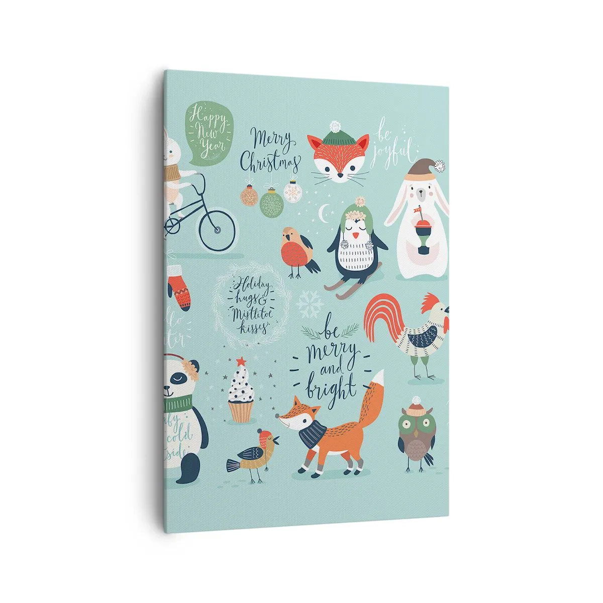 Cuadro sobre lienzo - Impresión de Imagen - Ilustración navideña de animales en un ambiente invernal. - 70x100cm - ¡Que siempre sea Navidad! - Decoración de pared moderna para salón y dormitorio ARTTOR