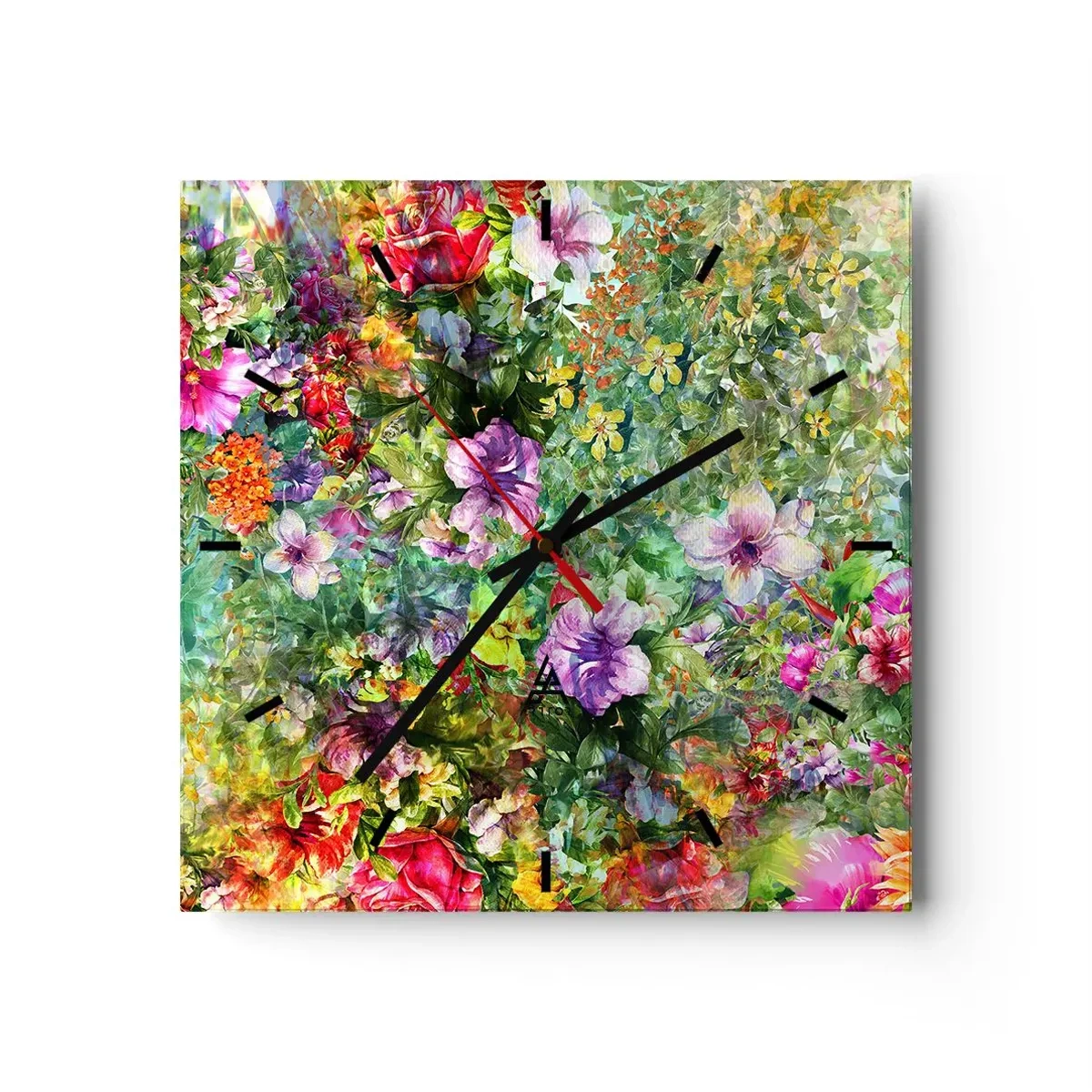 Reloj de pared - Reloj de vidrio - En flores a la perdición - 40x40 cm