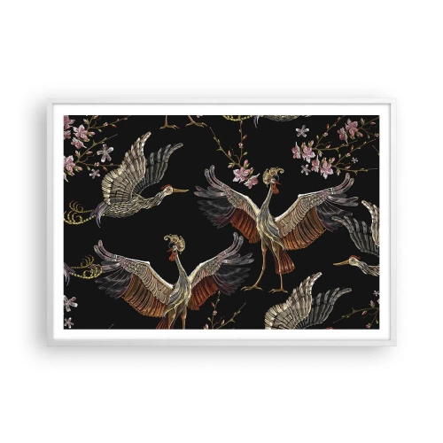 Póster en marco blanco - Aves de cuento de hadas - 100x70 cm