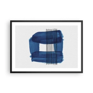 Póster en marco negro - Patrón abstracto en tonos azules con líneas negras. - 70x50cm - Composición azul y negra - Decoración de pared moderna para salón y dormitorio ARTTOR
