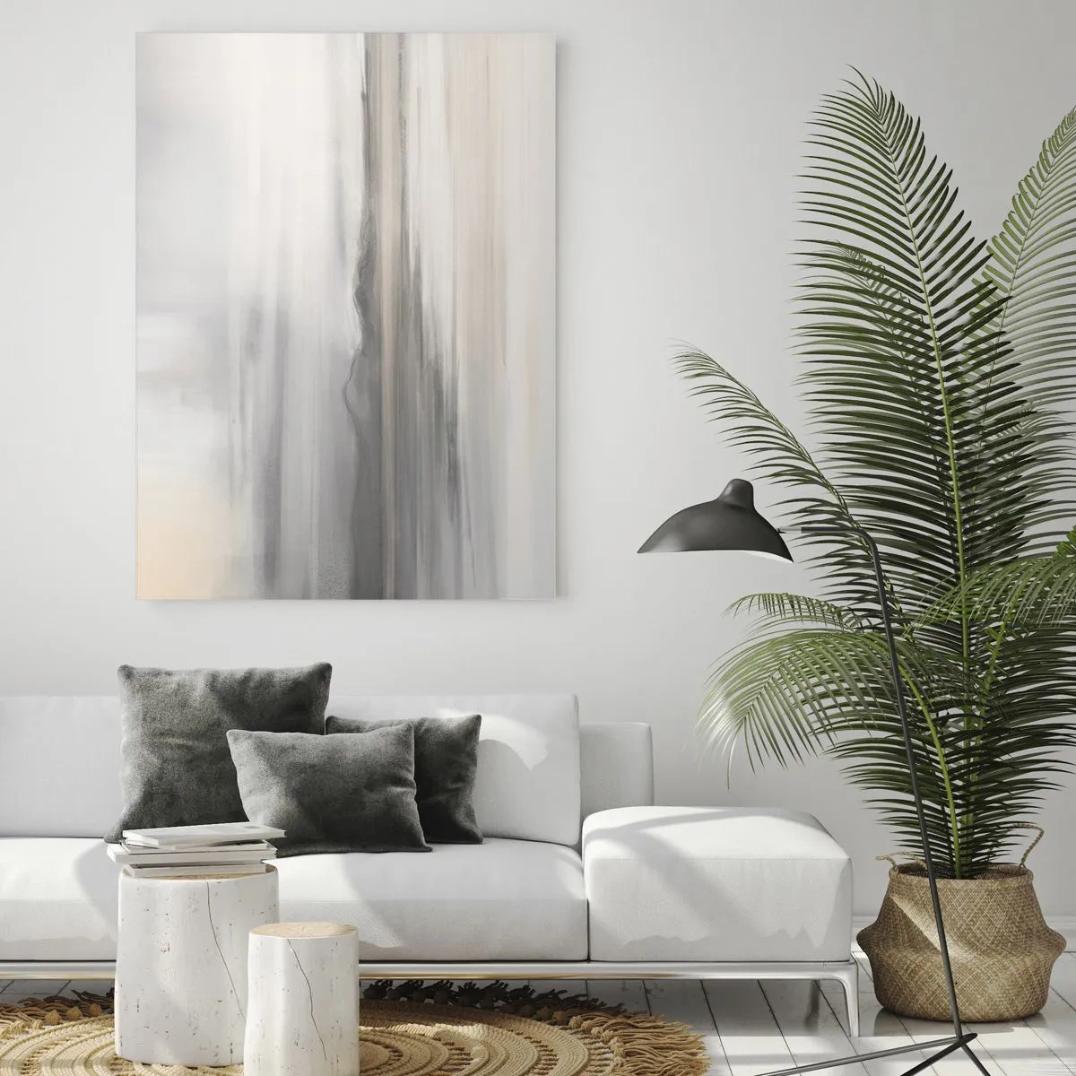 Cuadro sobre vidrio - Impresiones sobre Vidrio - Un paisaje sutil en tonos grises y beige. - 80x120cm - Una distancia reflexiva - Decoración de pared moderna para salón y dormitorio ARTTOR