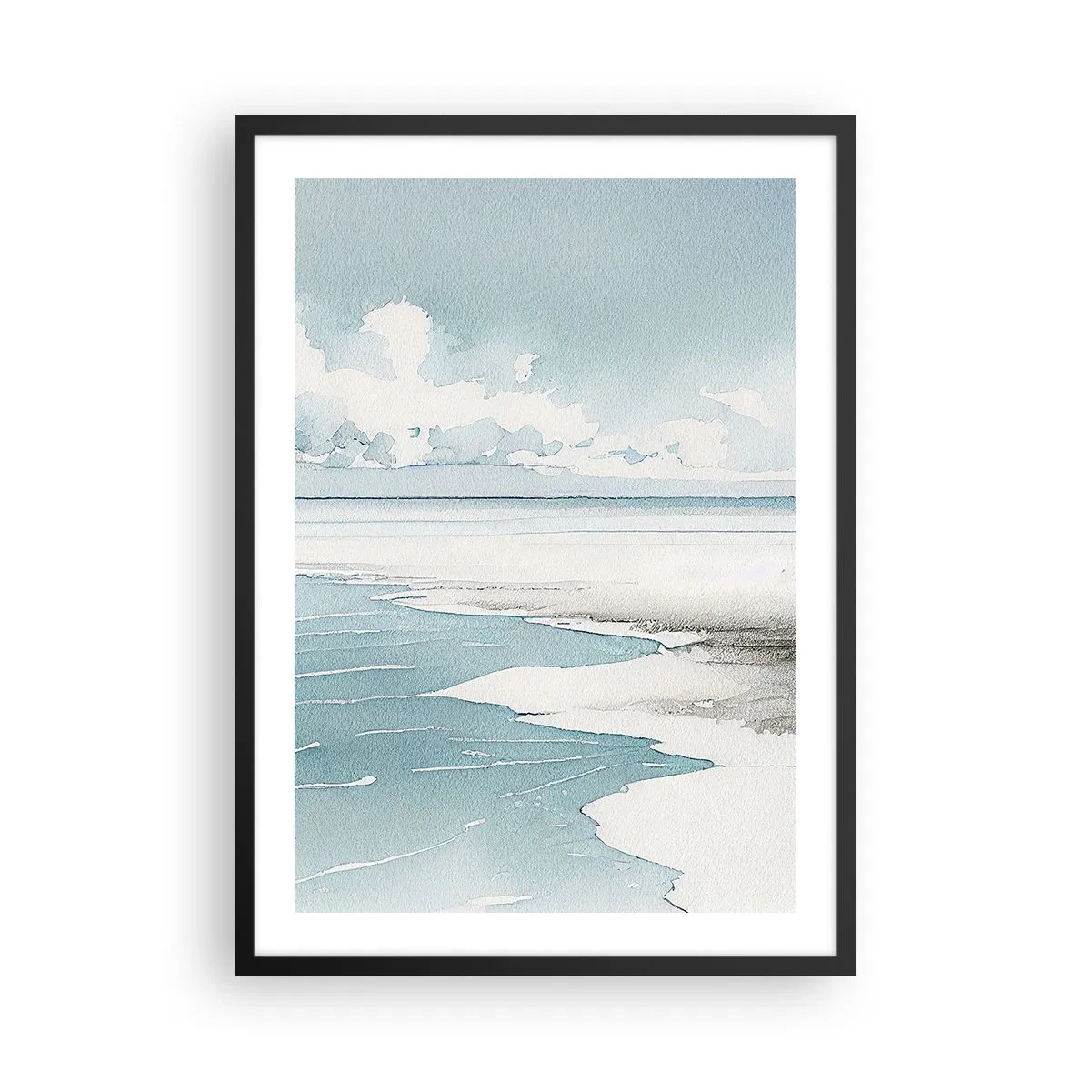 Póster en marco negro - Paisaje costero en acuarela en tonos pastel - 50x70cm - Suave marea otoñal - Decoración de pared moderna para salón y dormitorio ARTTOR