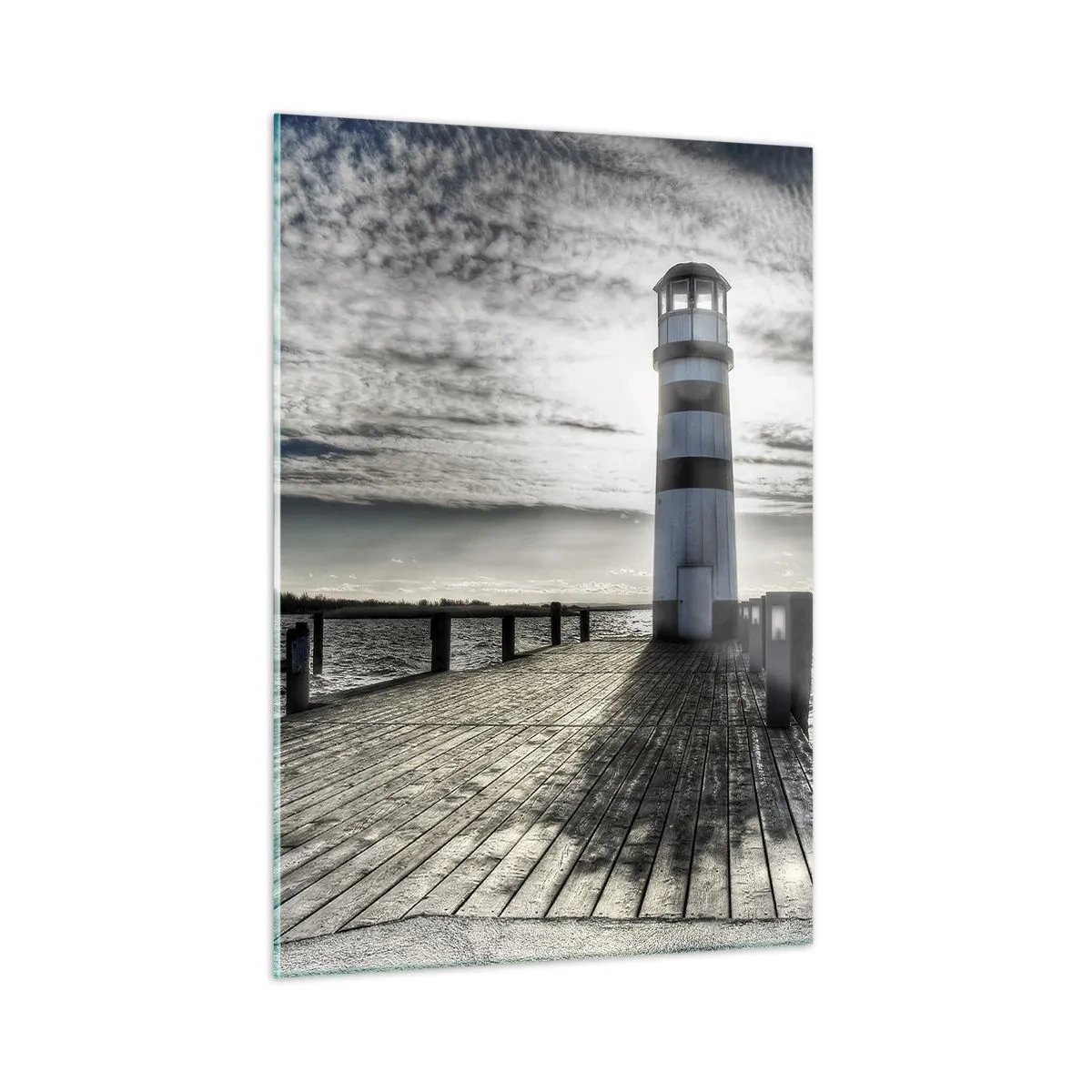 Cuadro sobre vidrio - Impresiones sobre Vidrio - Un faro contra un cielo dramático - 50x70cm - Marineros, aquí os espero - Decoración de pared moderna para salón y dormitorio ARTTOR