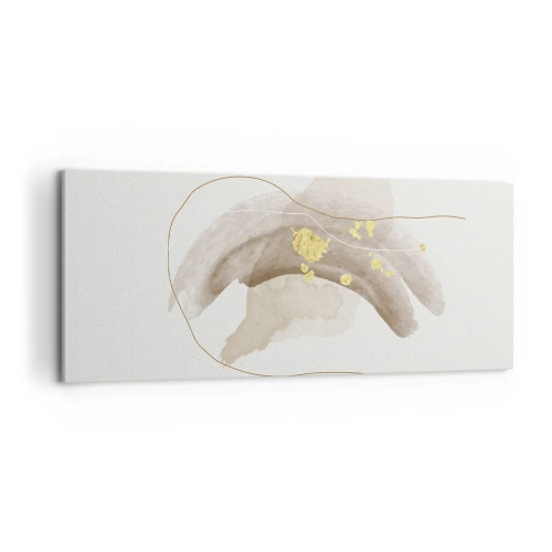 Cuadro sobre lienzo - Impresión de Imagen - Una composición abstracta en tonos beige y dorado. - 120x50cm - Encontrado en el espacio - Decoración de pared moderna para salón y dormitorio ARTTOR