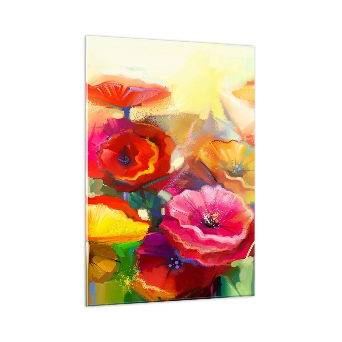 Cuadro sobre vidrio - Impresiones sobre Vidrio - Amapolas coloridas en colores vivos. - 50x70cm - No solo rojo - Decoración de pared moderna para salón y dormitorio ARTTOR