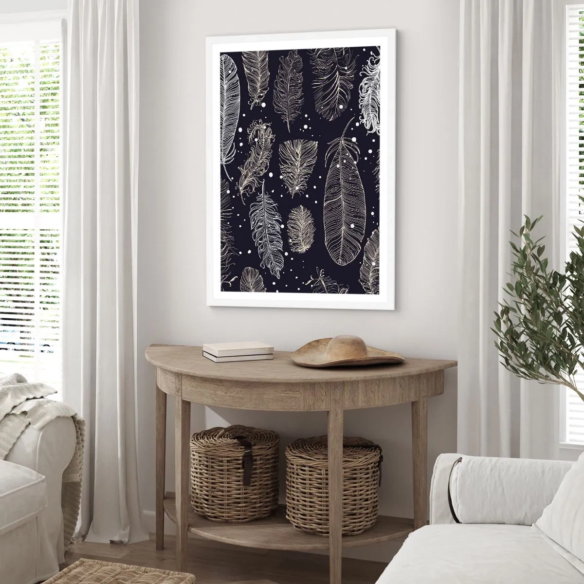 Póster en marco blanco - Encaje de plumas - 61x91 cm