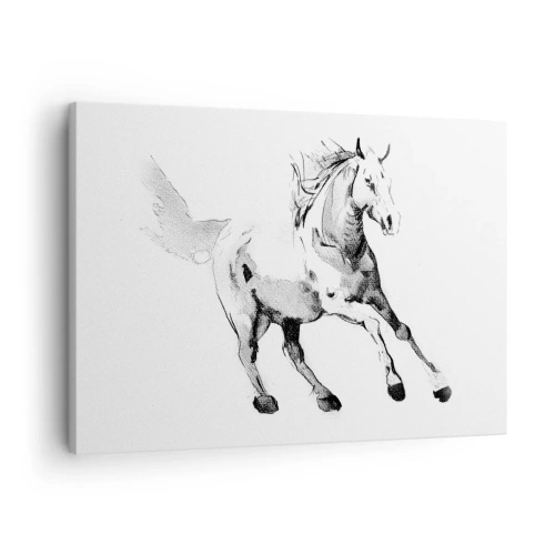 Cuadro sobre lienzo - Impresión de Imagen - Boceto de un caballo al galope en tonos de blanco y negro. - 70x50cm - Alma indómita - Decoración de pared moderna para salón y dormitorio ARTTOR