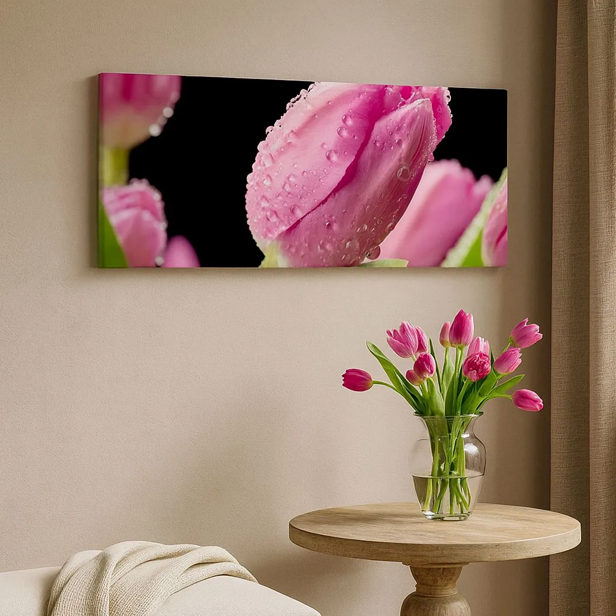 Cuadro sobre lienzo - Impresión de Imagen - Un sueño de lilas en el rocío - 100x40 cm