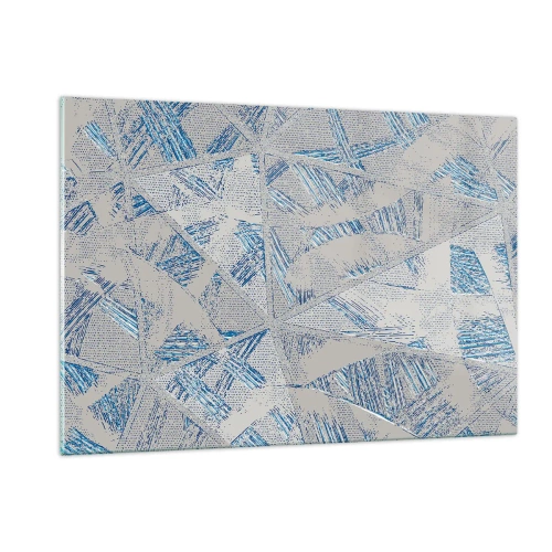 Cuadro sobre vidrio - Impresiones sobre Vidrio - Patrones geométricos en tonos grises y azules. - 120x80cm - En un laberinto gris azulado - Decoración de pared moderna para salón y dormitorio ARTTOR