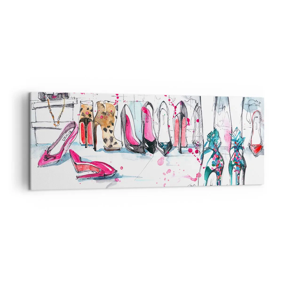 Cuadro sobre lienzo - Impresión de Imagen - Gráficos artísticos con tacones altos y accesorios. - 140x50cm - Ábrete, sésamo - Decoración de pared moderna para salón y dormitorio ARTTOR