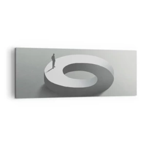 Cuadro sobre lienzo - Impresión de Imagen - Un hombre sobre una estructura gris y abstracta. - 140x50cm - Ser sabio no es una labor sencilla - Decoración de pared moderna para salón y dormitorio ARTTOR