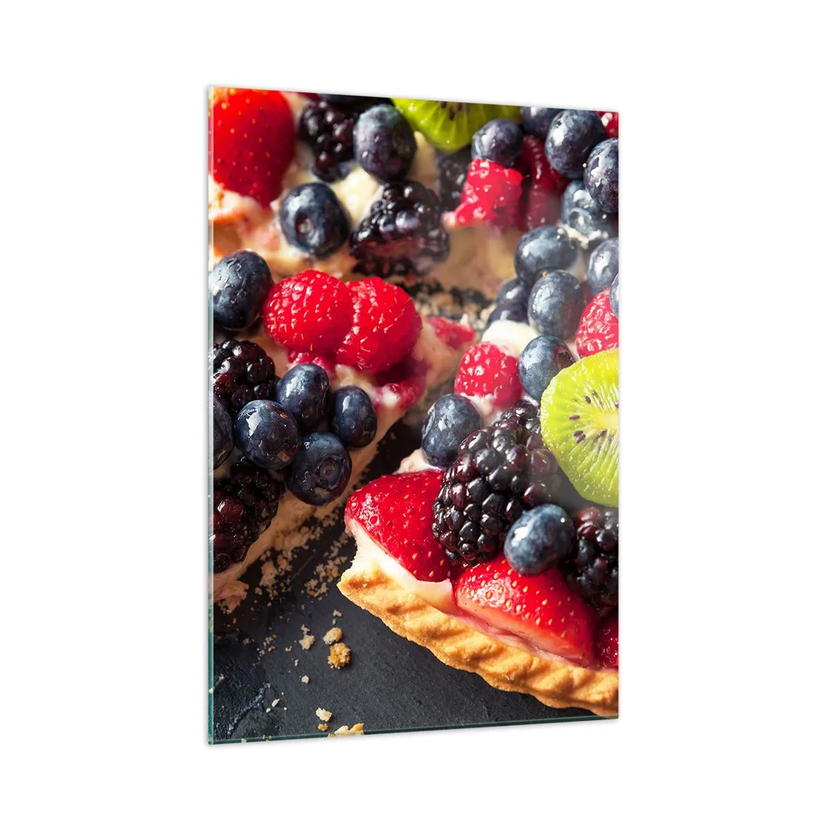 Cuadro sobre vidrio - Impresiones sobre Vidrio - Tarta de frutas con arándanos, kiwi y fresas - 50x70cm - ¡Dolce vita! - Decoración de pared moderna para salón y dormitorio ARTTOR