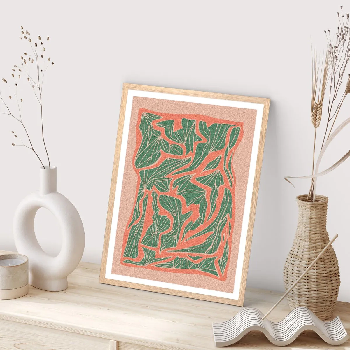Póster en marco roble claro - Lucha entre el coral y el verde - 50x70 cm