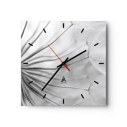 Reloj de pared - Reloj de vidrio - Delicados dientes de león en tonos blanco y negro. - 30x30cm - Caricias del viento - Decoración de pared moderna para salón y dormitorio ARTTOR