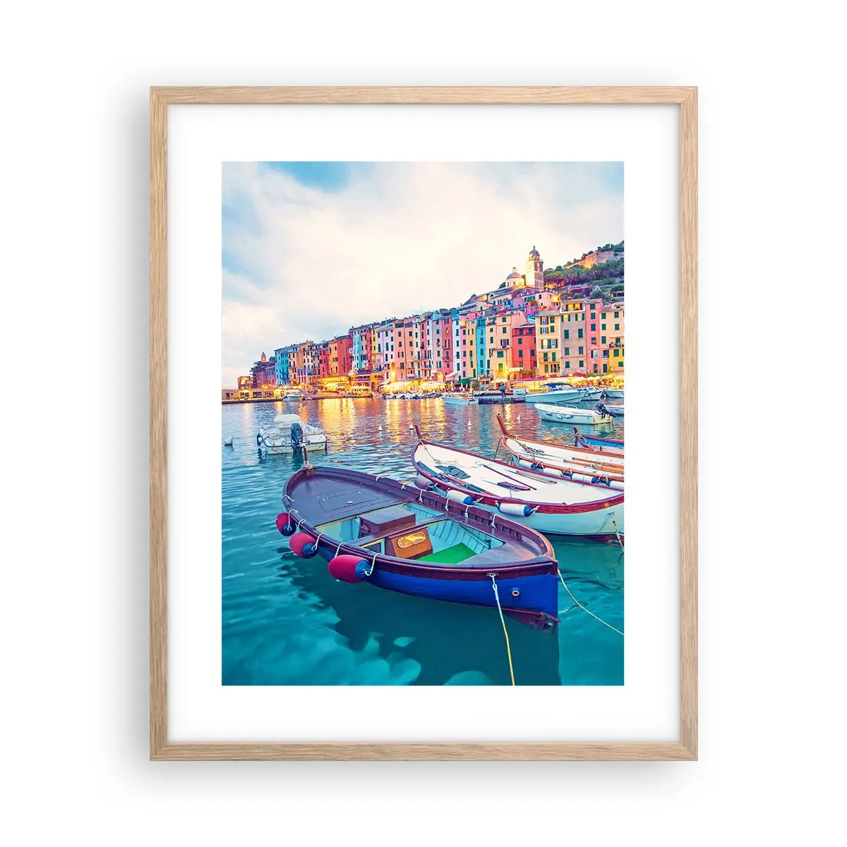 Póster en marco roble claro - Una noche colorida en el puerto - 40x50 cm