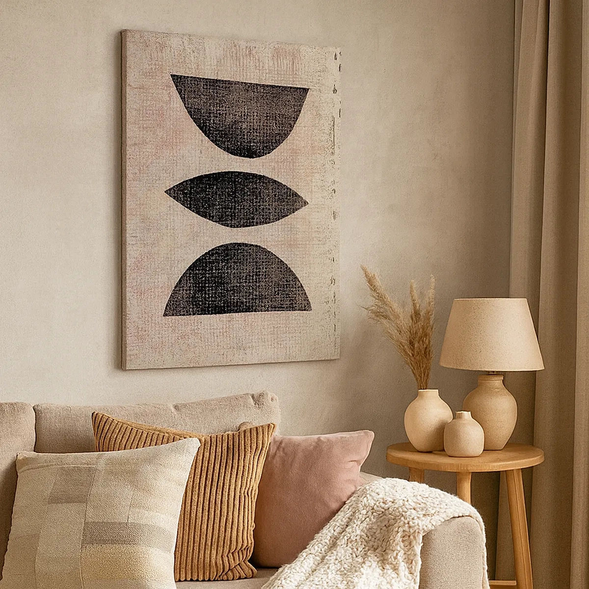 Cuadro sobre lienzo - Impresión de Imagen - Formas étnicas en tonos oscuros sobre un fondo claro. - 50x70cm - Abstracción étnica - Decoración de pared moderna para salón y dormitorio ARTTOR