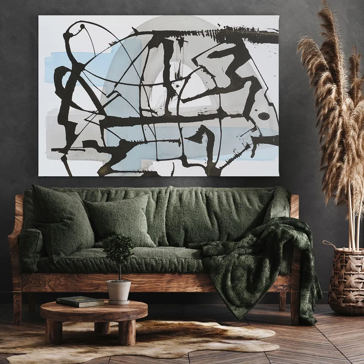 Cuadro sobre lienzo - Impresión de Imagen - Líneas y formas abstractas en azul y negro. - 70x50cm - Azul a pesar de todo - Decoración de pared moderna para salón y dormitorio ARTTOR