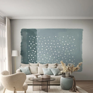 Fotomural Premium Sand - Pintura abstracta de acuarela en tonos azules con puntos. - 100x70cm - Creación sobre azul - Decoración de pared moderna para salón y dormitorio ARTTOR
