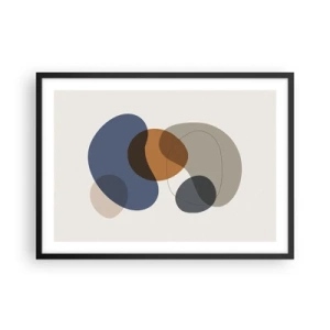 Póster en marco negro - Formas abstractas coloridas en tonos de azul y marrón. - 70x50cm - Gotas de color - Decoración de pared moderna para salón y dormitorio ARTTOR