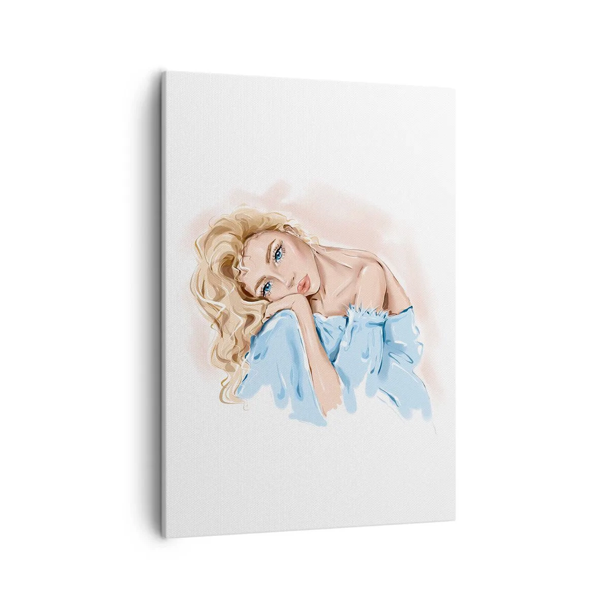 Cuadro sobre lienzo - Impresión de Imagen - Retrato de una mujer con un vestido azul y cabello rubio. - 50x70cm - Soñar en azul - Decoración de pared moderna para salón y dormitorio ARTTOR