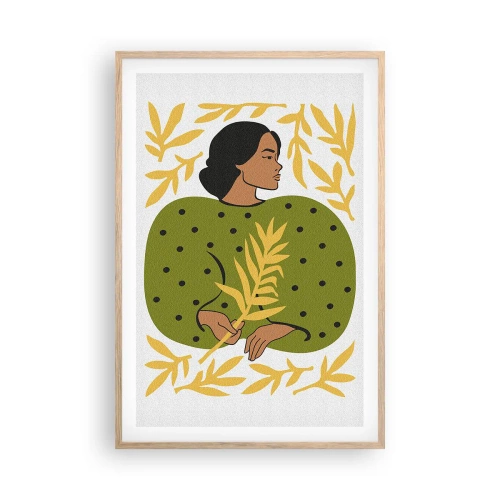 Póster en marco roble claro - Chica hawaiana - 61x91 cm
