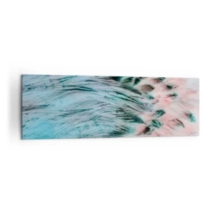 Cuadro sobre lienzo - Impresión de Imagen - Primer plano de plumas en colores rosa zafiro pastel - 160x50cm - Suavidad rosa zafiro - Decoración de pared moderna para salón y dormitorio ARTTOR