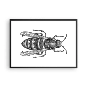 Póster en marco negro - Un motivo de avispa de dibujos animados sobre un fondo blanco en un estilo minimalista. - 70x50cm - Desde un planeta de insectos - Decoración de pared moderna para salón y dormitorio ARTTOR