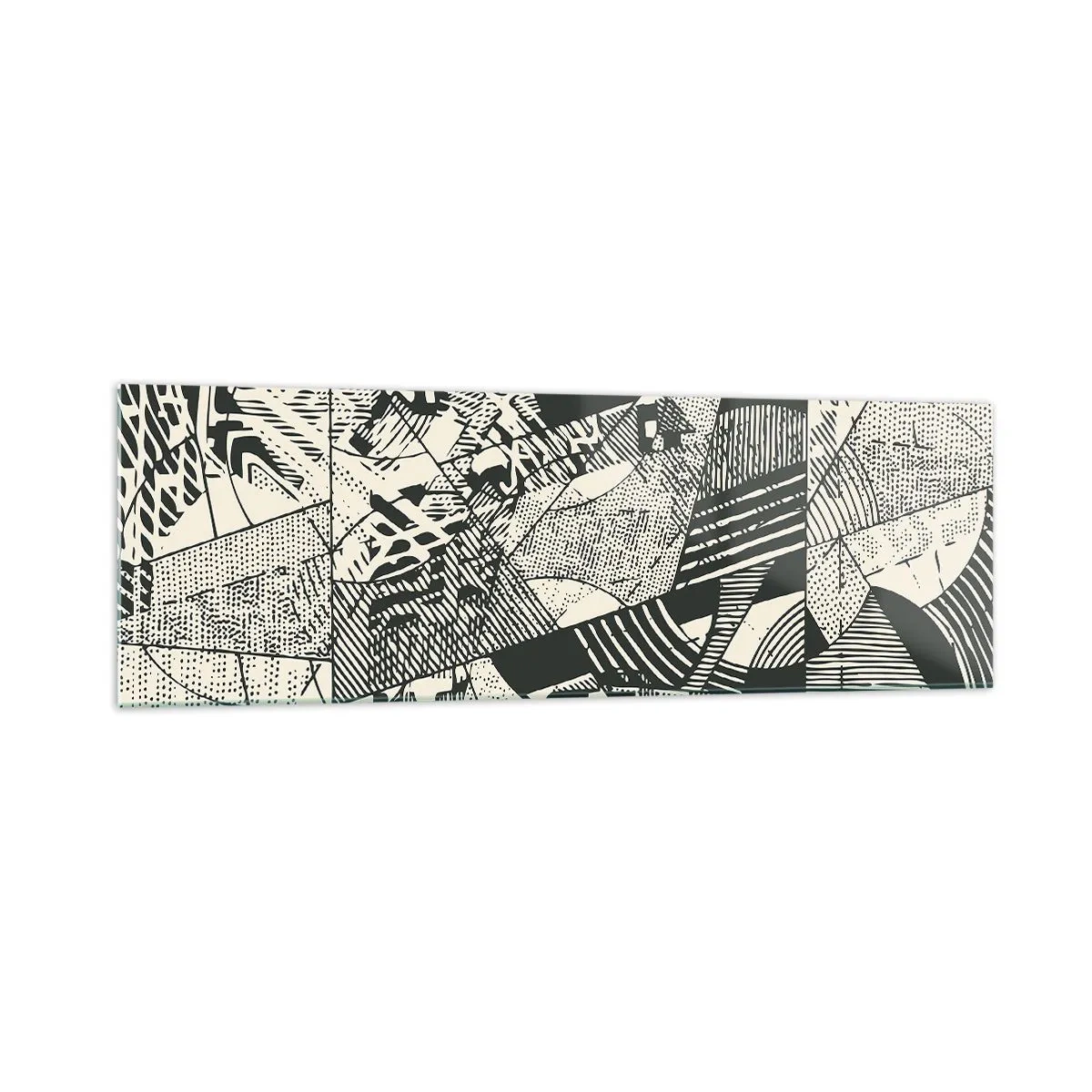 Cuadro sobre vidrio - Impresiones sobre Vidrio - Patrones abstractos geométricos en tonos verdes sobre un fondo claro - 160x50cm - La dinámica del presente - Decoración de pared moderna para salón y dormitorio ARTTOR