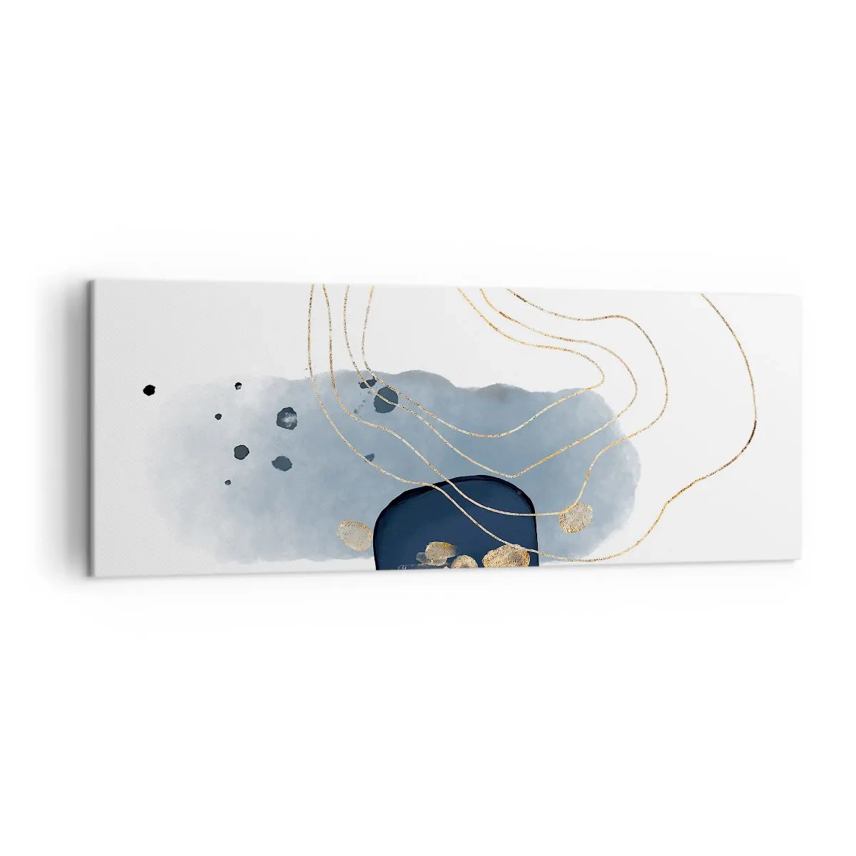 Cuadro sobre lienzo - Impresión de Imagen - Abstracción en tonos azules y dorados. - 140x50cm - Fantasía azul y oro - Decoración de pared moderna para salón y dormitorio ARTTOR