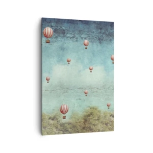 Cuadro sobre lienzo - Impresión de Imagen - Globos retro contra un cielo azul y un fondo verde. - 70x100cm - Libre del ajetreo de la vida - Decoración de pared moderna para salón y dormitorio ARTTOR