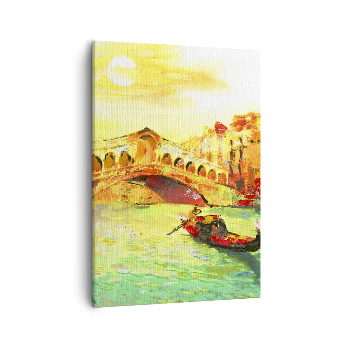 Cuadro sobre lienzo - Impresión de Imagen - Un pintoresco puente sobre el canal con una góndola a la luz del sol poniente. - 50x70cm - Peregrinación de los amantes - Decoración de pared moderna para salón y dormitorio ARTTOR