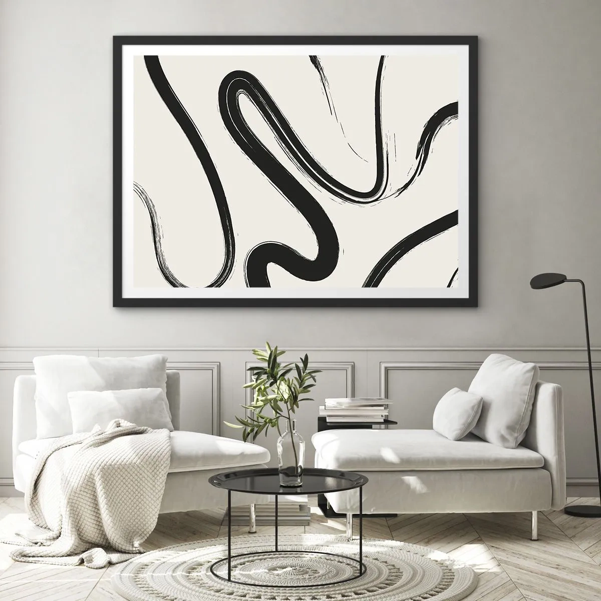 Póster en marco negro - Fantasía en blanco y negro - 40x30 cm